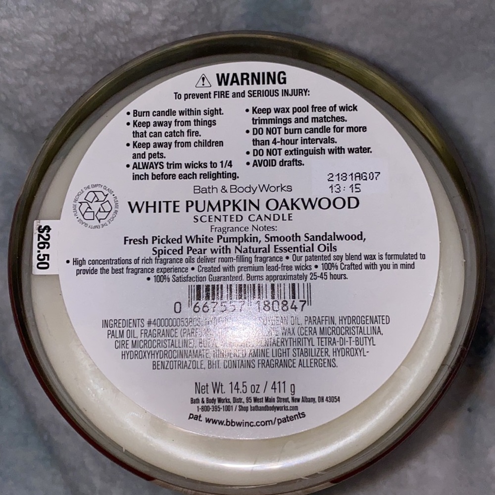 Brand new 3 wick “ white pumpkin oak wood” candle - Picture 3 of 3